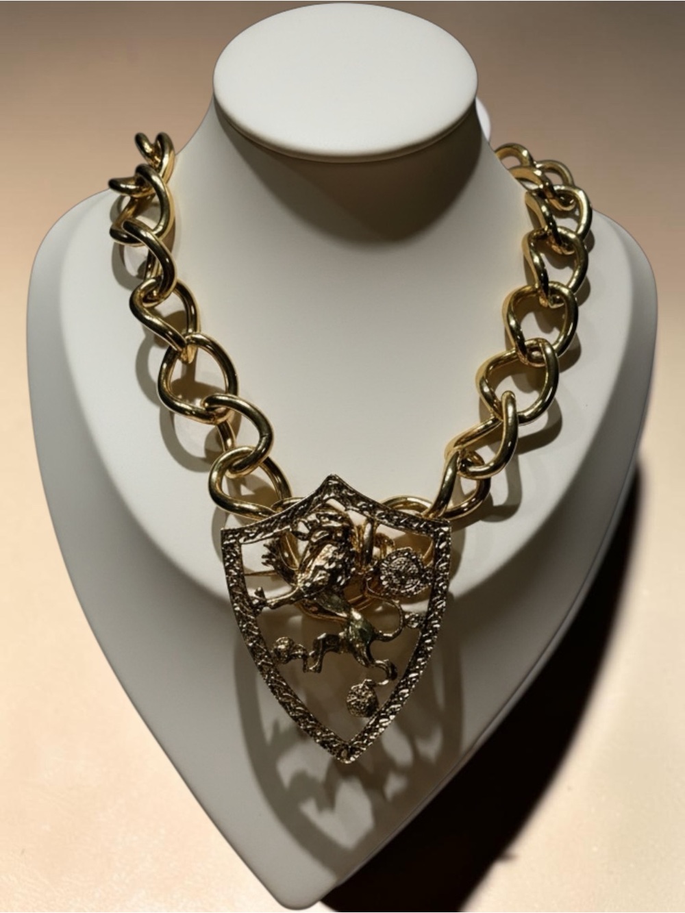 Gold Chain Statement Necklace with Shield Pendant
